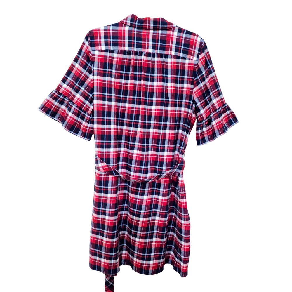 Draper James Sz14 Blue Red White Plaids Shirt Dress w belt. Artzy. Soft. Spring - Picture 2 of 11
